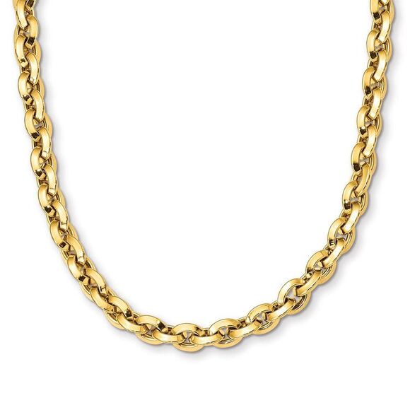 8mm 14K Yellow Gold Hollow Knife Edge Rolo Chain Necklace, 17.25 Inch - Picture 1 of 4